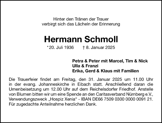 Traueranzeige von Hermann Schmoll von Gesamtausgabe Nürnberger Nachrichten/ Nürnberger Ztg.