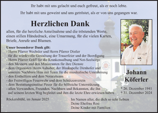 Traueranzeige von Johann Köferler von Neumarkter Nachrichten Lokal