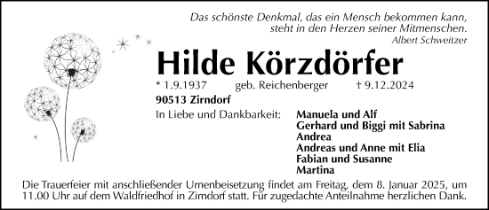 Traueranzeige von Hilde Körzdörfer von Fürther Nachrichten Lokal