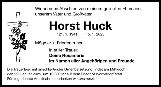 Traueranzeige von Horst Huck von Gesamtausgabe Nürnberger Nachrichten/ Nürnberger Ztg.