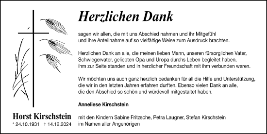 Traueranzeige von Horst Kirschstein von Gesamtausgabe Nürnberger Nachrichten/ Nürnberger Ztg.