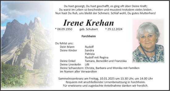 Traueranzeige von Irene Krehan von Neumarkter Nachrichten Lokal