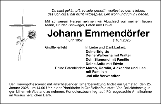 Traueranzeige von Johann Emmendörfer von Altmühl-Bote Lokal