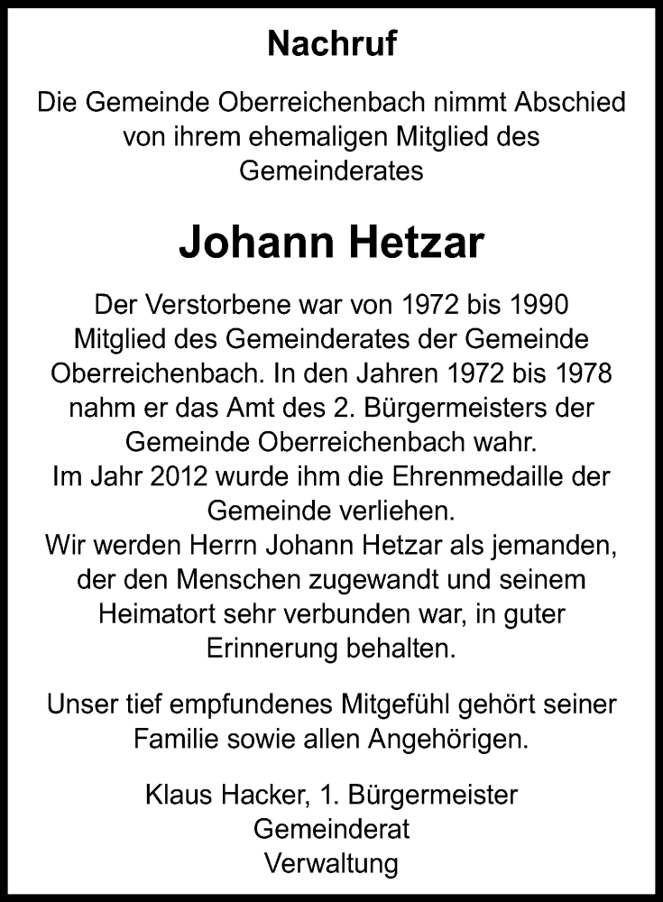  Traueranzeige für Johann Hetzar vom 11.01.2025 aus Nordbayerische Nachrichten Herzogenaurach Lokal