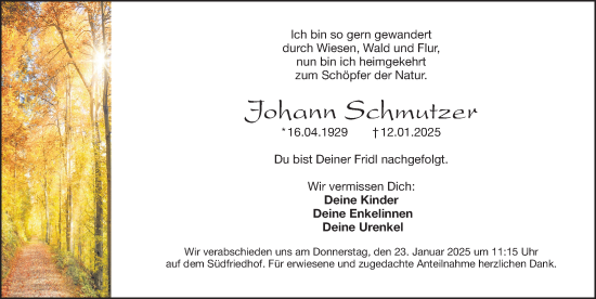 Traueranzeige von Johann Schmutzer von Gesamtausgabe Nürnberger Nachrichten/ Nürnberger Ztg.