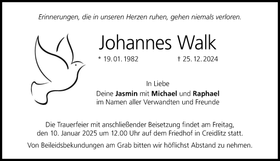 Traueranzeige von Johannes Walk von Nordbayerische Nachrichten Forchheim Lokal