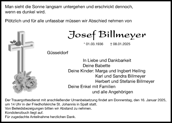 Traueranzeige von Josef Billmeyer von Roth-Hilpoltsteiner Volkszeitung Lokal