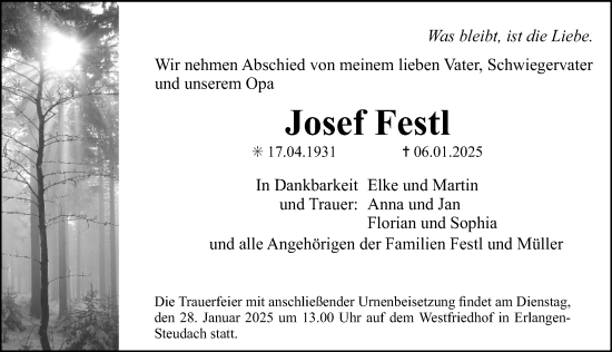 Traueranzeige von Josef Festl von Erlanger Nachrichten Lokal