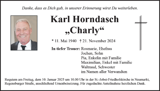 Traueranzeige von Karl Horndasch von Neumarkter Nachrichten Lokal