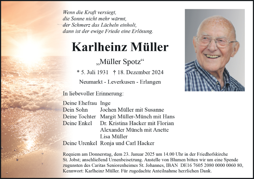  Traueranzeige für Karlheinz Müller vom 18.01.2025 aus Neumarkter Nachrichten Lokal