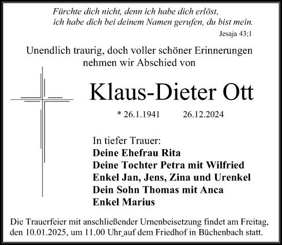 Traueranzeige von Klaus-Dieter Ott von Erlanger Nachrichten Lokal