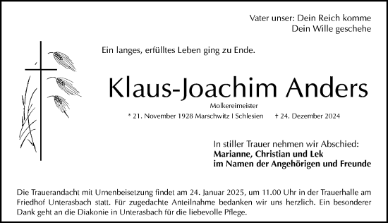 Traueranzeige von Klaus-Joachim Anders von Gesamtausgabe Nürnberger Nachrichten/ Nürnberger Ztg.