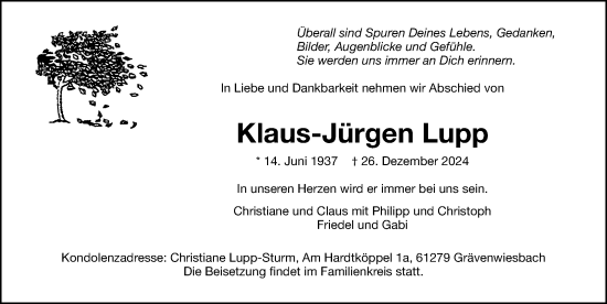 Traueranzeige von Klaus-Jürgen Lupp von Fürther Nachrichten Lokal