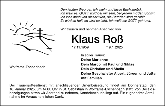 Traueranzeige von Klaus Roß von Altmühl-Bote Lokal