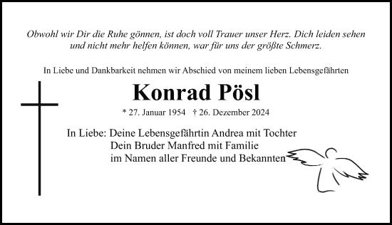 Traueranzeige von Konrad Pösl von Gesamtausgabe Nürnberger Nachrichten/ Nürnberger Ztg.