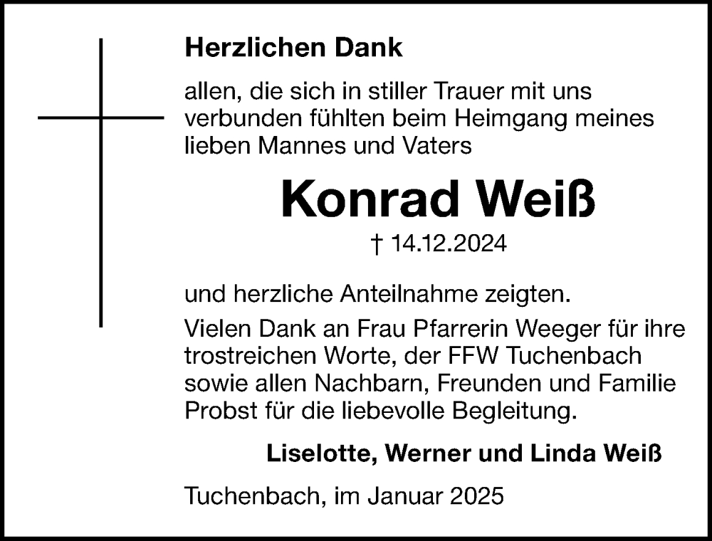  Traueranzeige für Konrad Weiß vom 01.02.2025 aus Fürther Nachrichten Lokal
