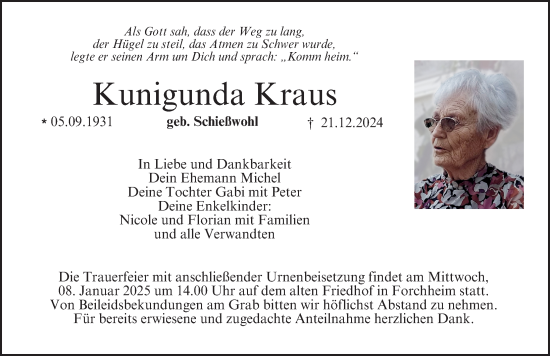 Traueranzeige von Kunigunda Kraus von Nordbayerische Nachrichten Forchheim Lokal