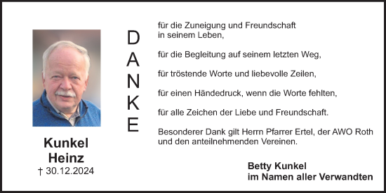 Traueranzeige von Kunkel Heinz von Roth-Hilpoltsteiner Volkszeitung Lokal