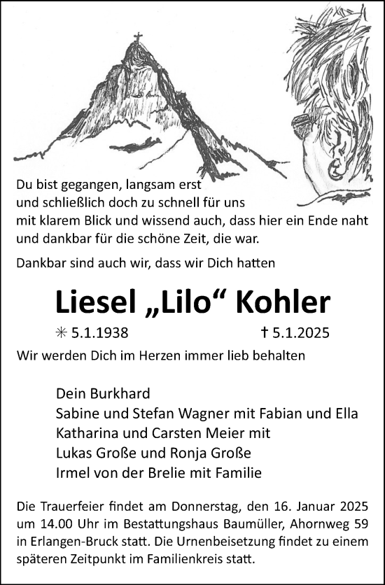 Traueranzeige von Liesel Kohler von Erlanger Nachrichten Lokal