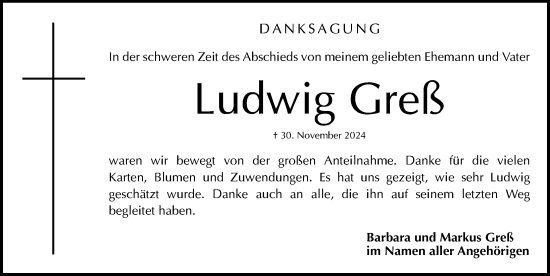 Traueranzeige von Ludwig Greß von Fürther Nachrichten Lokal