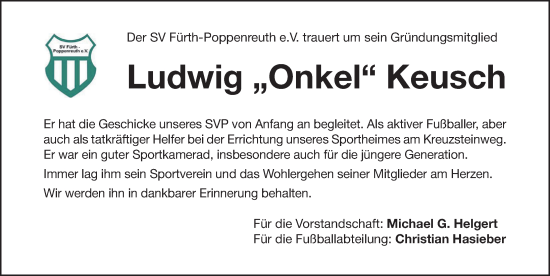 Traueranzeige von Ludwig Keusch von Fürther Nachrichten Lokal