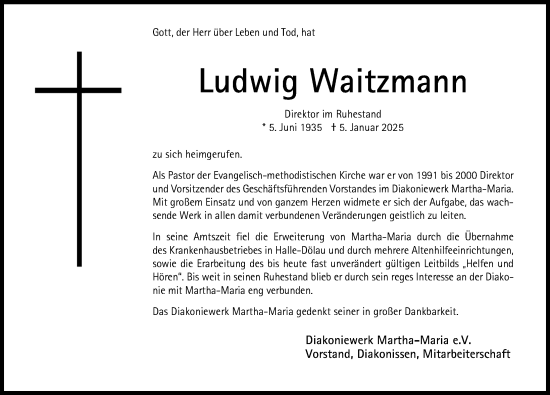 Traueranzeige von Ludwig Waitzmann von Gesamtausgabe Nürnberger Nachrichten/ Nürnberger Ztg.