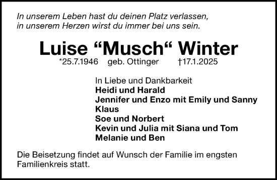 Traueranzeige von Luise Winter von Fürther Nachrichten Lokal