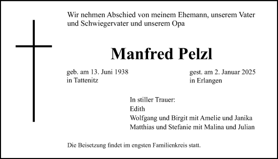 Traueranzeige von Manfred Pelzl von Erlanger Nachrichten Lokal