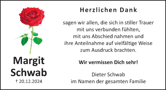 Traueranzeige von Margit Schwab von Gesamtausgabe Nürnberger Nachrichten/ Nürnberger Ztg.