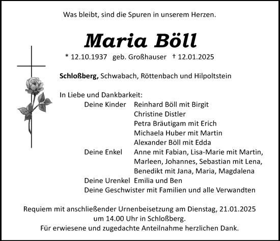 Traueranzeige von Maria Böll von Roth-Hilpoltsteiner Volkszeitung Lokal