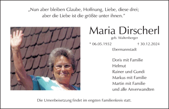 Traueranzeige von Maria Dirscherl von Nordbayerische Nachrichten Forchheim Lokal