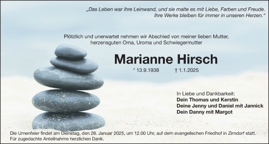 Traueranzeige von Marianne Hirsch von Fürther Nachrichten Lokal