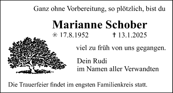 Traueranzeige von Marianne Schober von Gesamtausgabe Nürnberger Nachrichten/ Nürnberger Ztg.