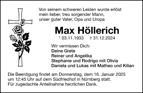 Traueranzeige von Max Höllerich von Gesamtausgabe Nürnberger Nachrichten/ Nürnberger Ztg.