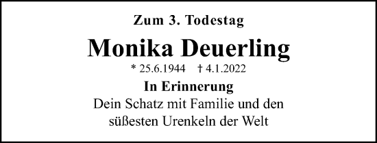 Traueranzeige von Monika Deuerling von Gesamtausgabe Nürnberger Nachrichten/ Nürnberger Ztg.