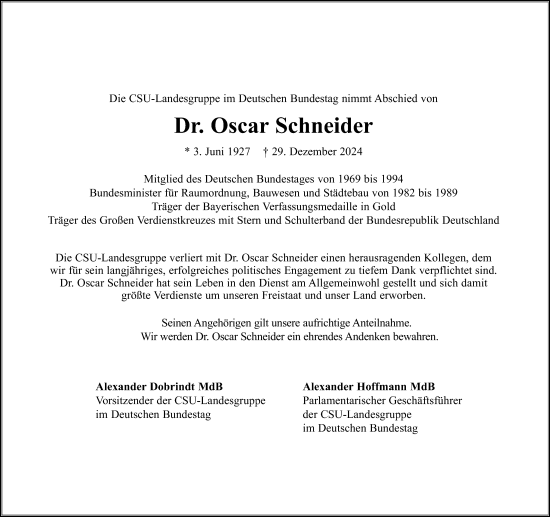 Traueranzeige von Oscar Schneider von Gesamtausgabe Nürnberger Nachrichten/ Nürnberger Ztg.
