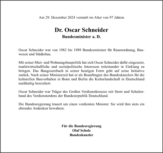 Traueranzeige von Oscar Schneider von Gesamtausgabe Nürnberger Nachrichten/ Nürnberger Ztg.