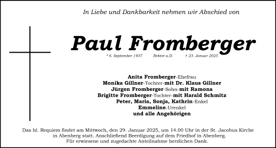 Traueranzeige von Paul Fromberger von HST,HRHV