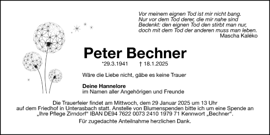 Traueranzeige von Peter Bechner von Fürther Nachrichten Lokal