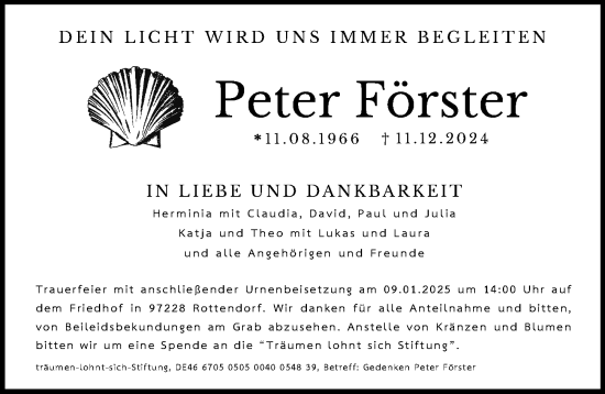 Traueranzeige von Peter Förster von Gesamtausgabe Nürnberger Nachrichten/ Nürnberger Ztg.