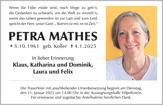 Traueranzeige von Petra Mathes von Roth-Hilpoltsteiner Volkszeitung Lokal