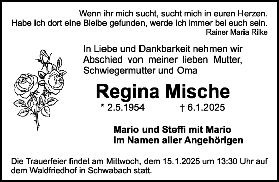 Traueranzeige von Regina Mische von Schwabacher Tagblatt Lokal