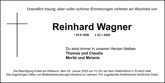 Traueranzeige von Reinhard Wagner von Fürther Nachrichten Lokal