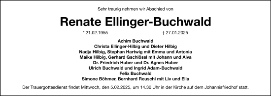 Traueranzeige von Renate Ellinger-Buchwald von Gesamtausgabe Nürnberger Nachrichten/ Nürnberger Ztg.