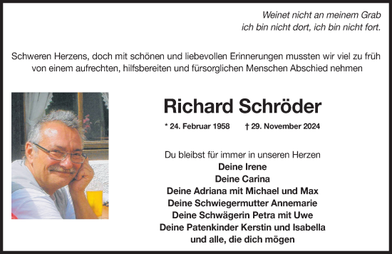 Traueranzeige von Richard Schröder von Nordbayerische Nachrichten Forchheim Lokal