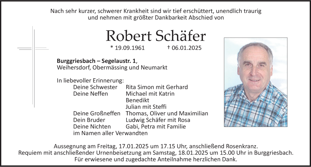  Traueranzeige für Robert Schäfer vom 15.01.2025 aus Neumarkter Nachrichten Lokal