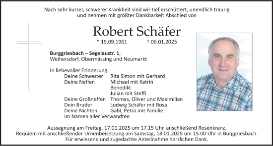 Traueranzeige von Robert Schäfer von Neumarkter Nachrichten Lokal