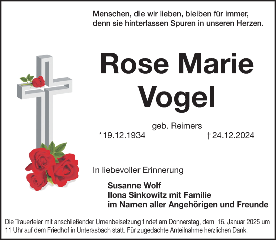 Traueranzeige von Rose Marie Vogel von Fürther Nachrichten Lokal
