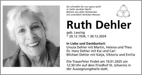 Traueranzeige von Ruth Dehler von Gesamtausgabe Nürnberger Nachrichten/ Nürnberger Ztg.