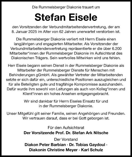 Traueranzeige von Stefan Eisele von Gesamtausgabe Nürnberger Nachrichten/ Nürnberger Ztg.